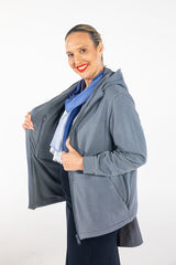 AVION Jacket - uniquely designed jacket created to make sleeping easy on long and short haul flights.   This beautiful bamboo blend is soft and comfortable to wear.  Featuring a concealed support structure for holding your head upright during sleep.  The easy-to-use jacket is just the ticket for an inflight sleep.