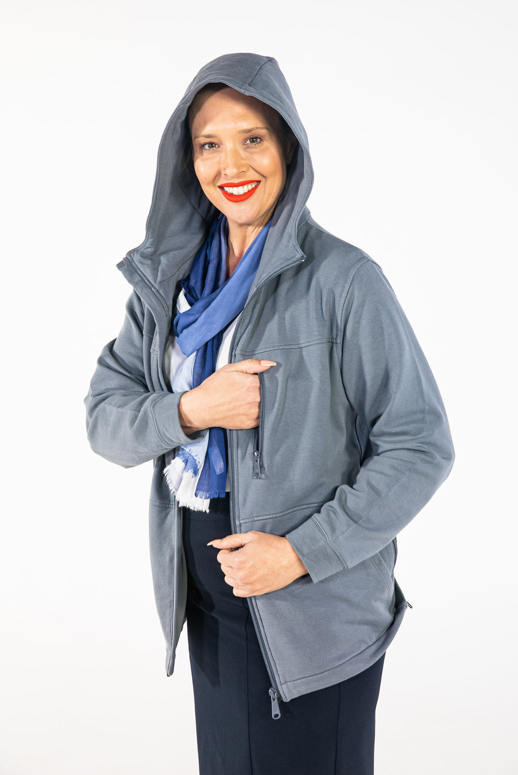 AVION Jacket - uniquely designed jacket created to make sleeping easy on long and short haul flights.   This beautiful bamboo blend is soft and comfortable to wear.  Featuring a concealed support structure for holding your head upright during sleep.  The easy-to-use jacket is just the ticket for an inflight sleep.